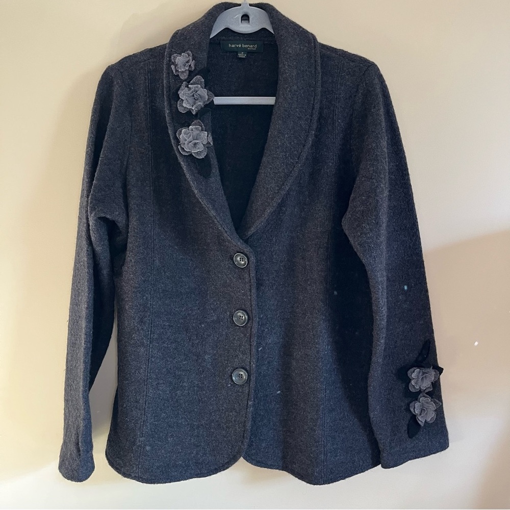 Vintage Harve Benard Dark Gray Women's wool Blazer with Floral Details